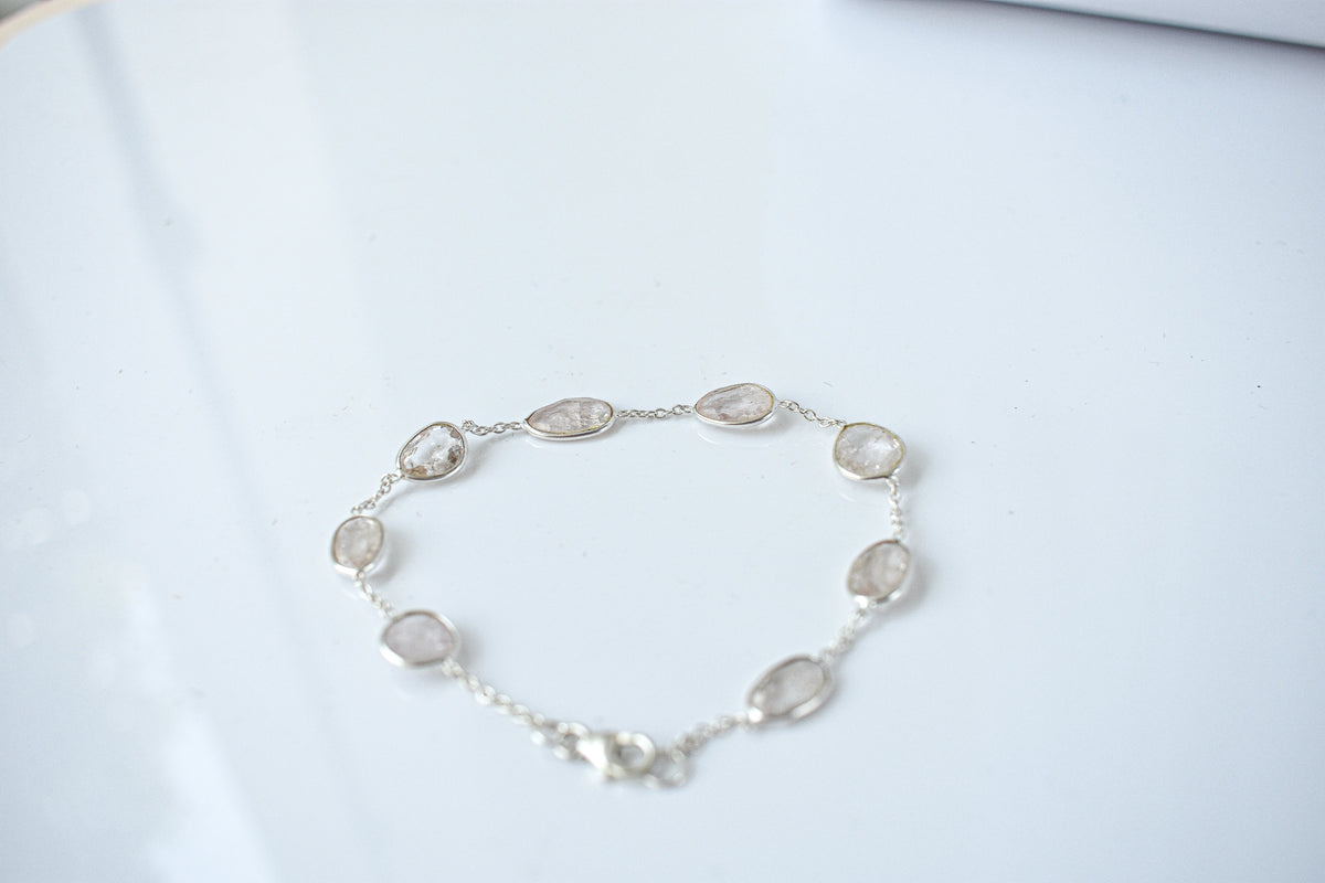 Morganite bezel bracelet by the yard in 925 silver with multi shape stones