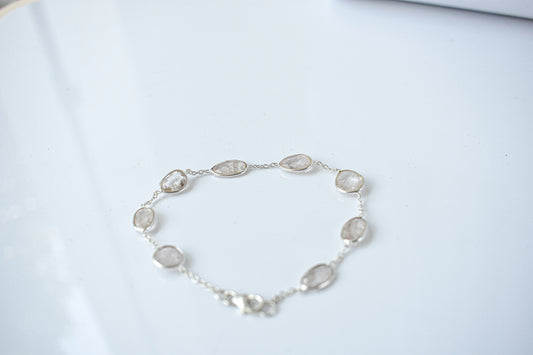 Morganite bezel bracelet by the yard in 925 silver with multi shape stones