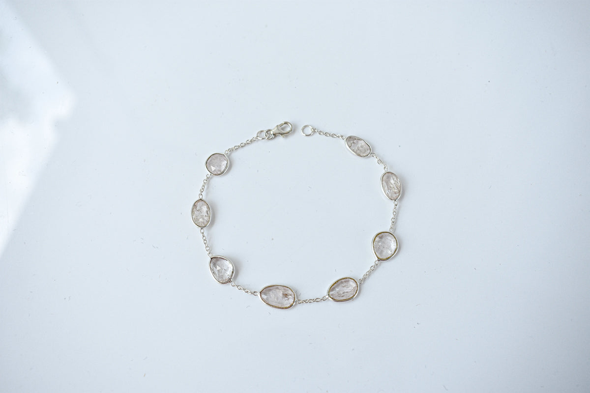 Morganite bezel bracelet by the yard in 925 silver with multi shape stones
