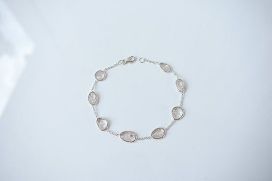 Morganite bezel bracelet by the yard in 925 silver with multi shape stones