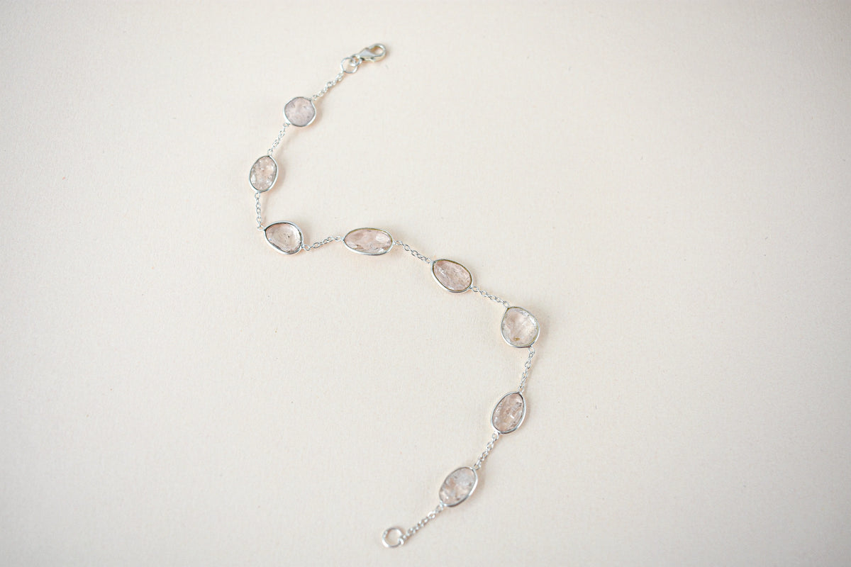 Morganite bezel bracelet by the yard in 925 silver with multi shape stones