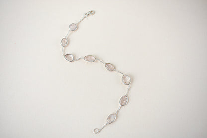 Morganite bezel bracelet by the yard in 925 silver with multi shape stones