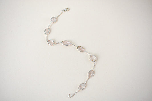 Morganite bezel bracelet by the yard in 925 silver with multi shape stones