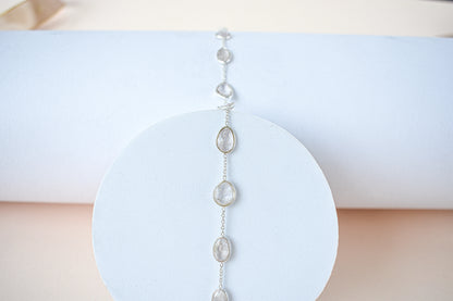 Morganite bezel bracelet by the yard in 925 silver with multi shape stones