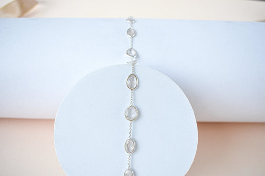 Morganite bezel bracelet by the yard in 925 silver with multi shape stones