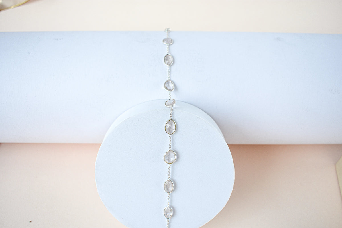 Morganite bezel bracelet by the yard in 925 silver with multi shape stones