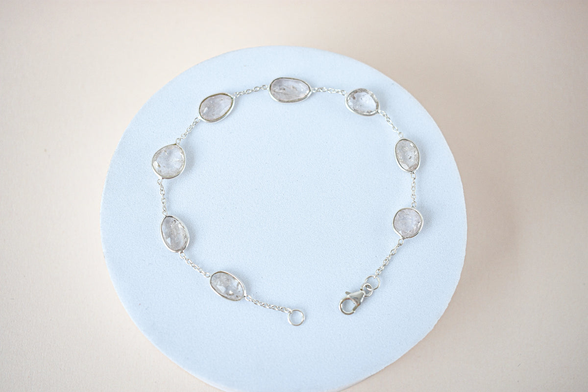Morganite bezel bracelet by the yard in 925 silver with multi shape stones