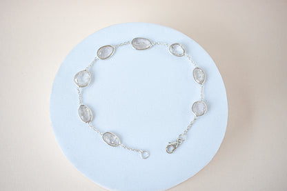 Morganite bezel bracelet by the yard in 925 silver with multi shape stones