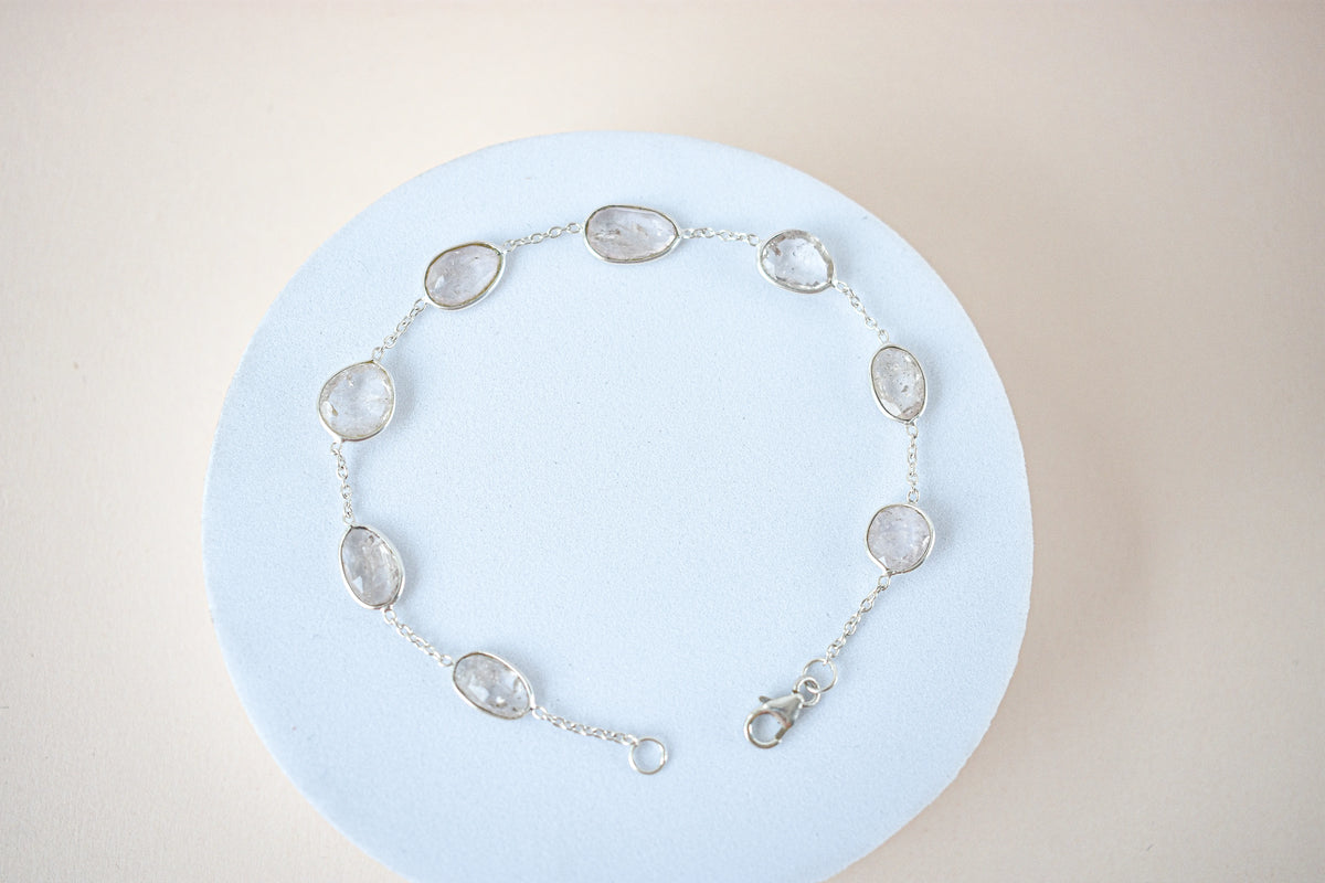 Morganite bezel bracelet by the yard in 925 silver with multi shape stones