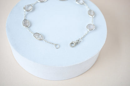 Morganite bezel bracelet by the yard in 925 silver with multi shape stones
