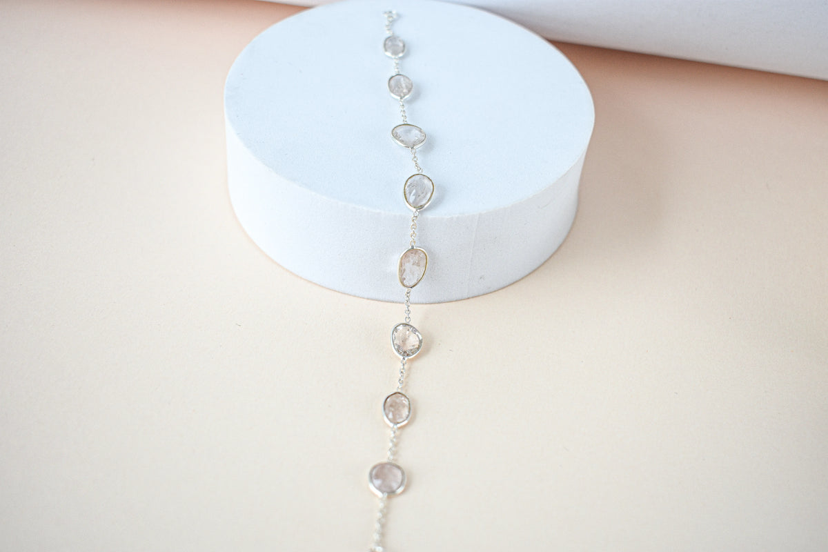 Morganite bezel bracelet by the yard in 925 silver with multi shape stones