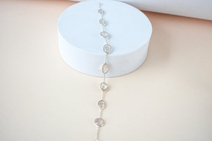 Morganite bezel bracelet by the yard in 925 silver with multi shape stones