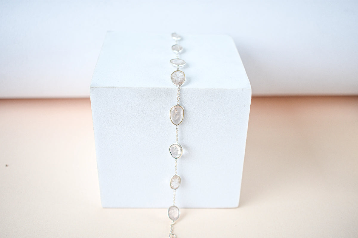Morganite bezel bracelet by the yard in 925 silver with multi shape stones