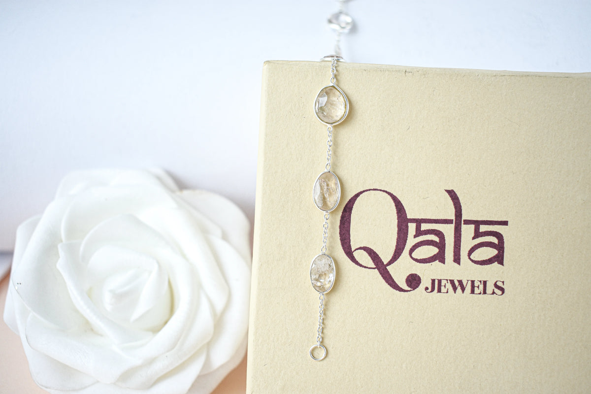 Morganite bezel bracelet by the yard in 925 silver with multi shape stones