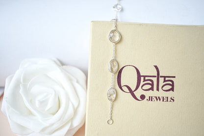 Morganite bezel bracelet by the yard in 925 silver with multi shape stones