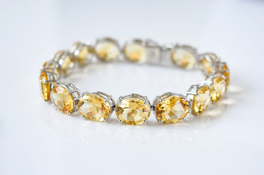 Citrine link bracelet with rounded gemstone links set in 925 silver