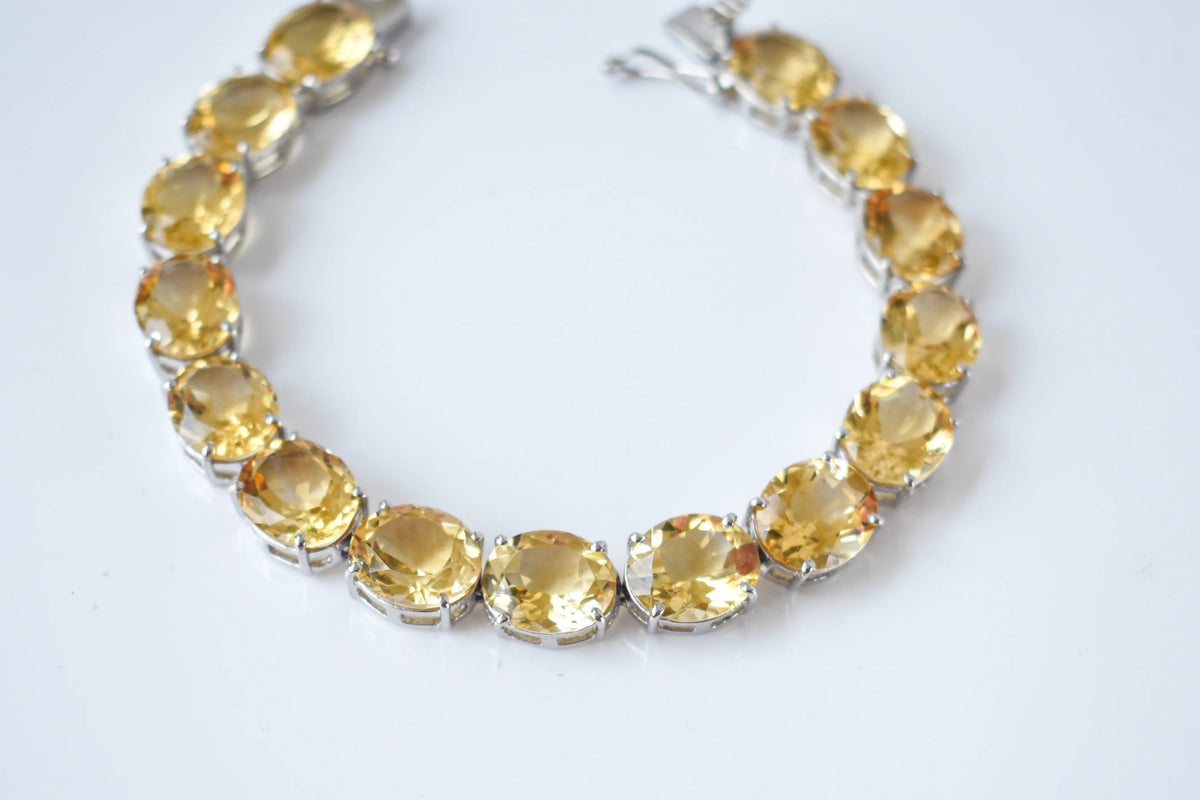 Citrine link bracelet with rounded gemstone links set in 925 silver