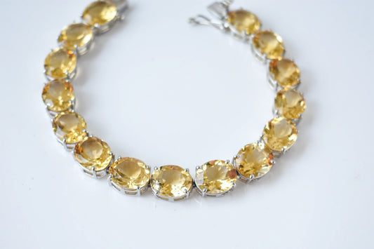 Citrine link bracelet with rounded gemstone links set in 925 silver