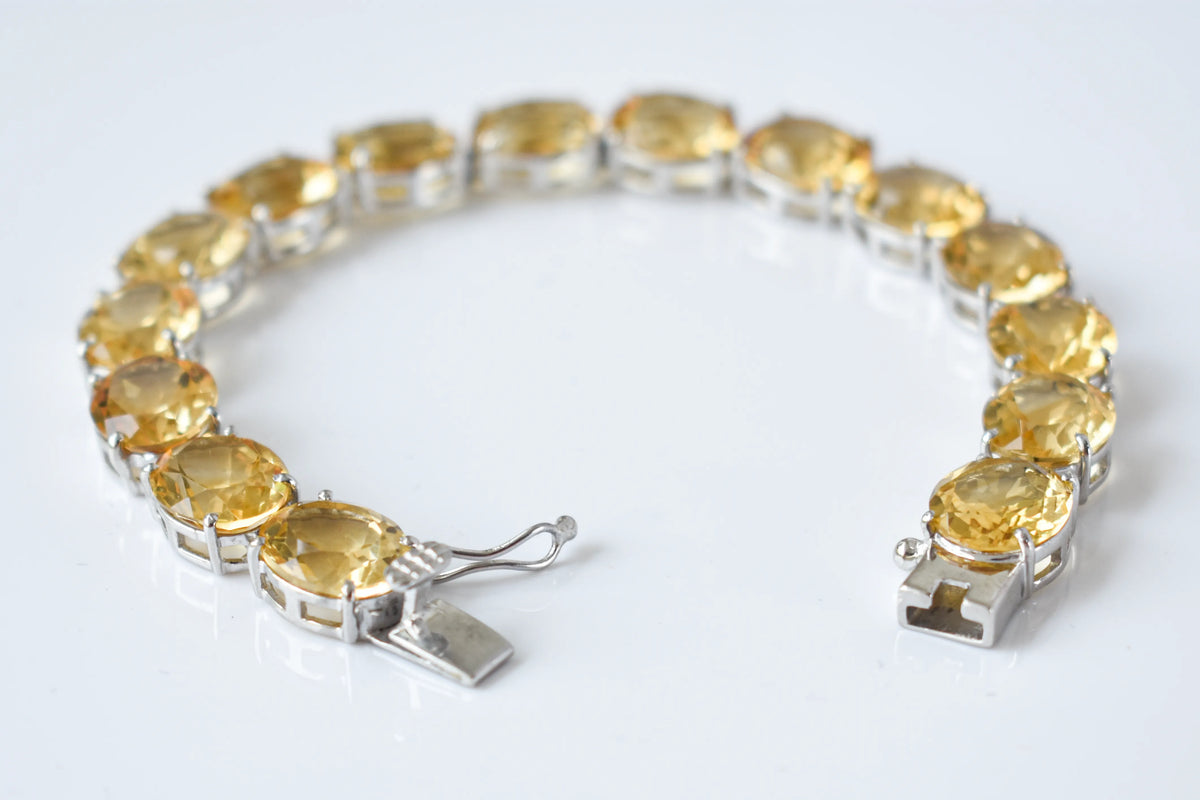 Citrine link bracelet with rounded gemstone links set in 925 silver