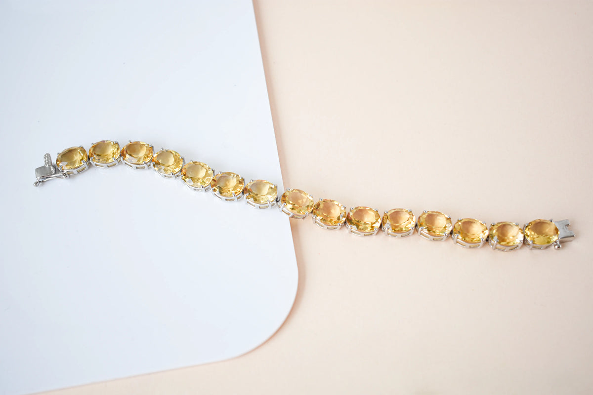 Citrine link bracelet with rounded gemstone links set in 925 silver