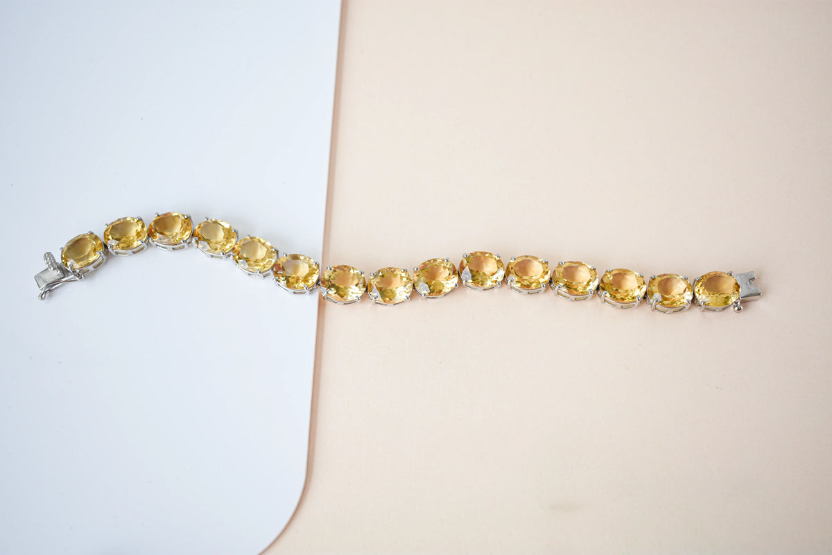 Citrine link bracelet with rounded gemstone links set in 925 silver