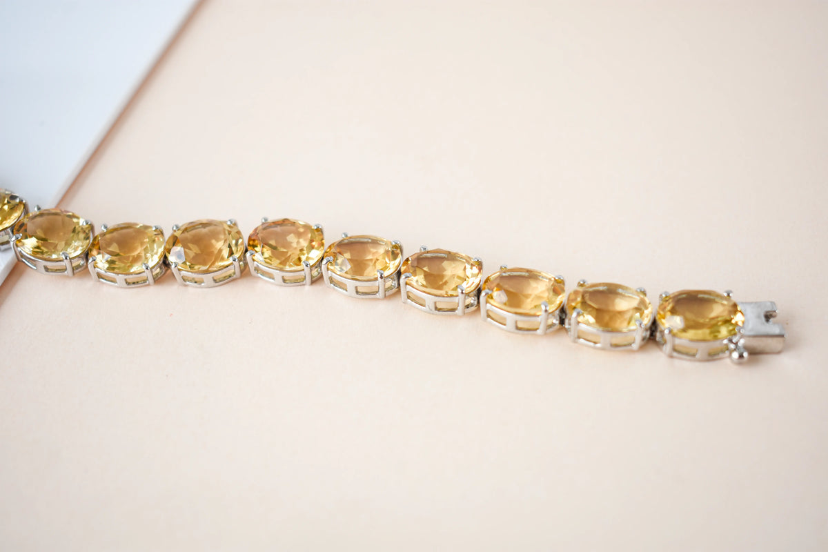 Citrine link bracelet with rounded gemstone links set in 925 silver