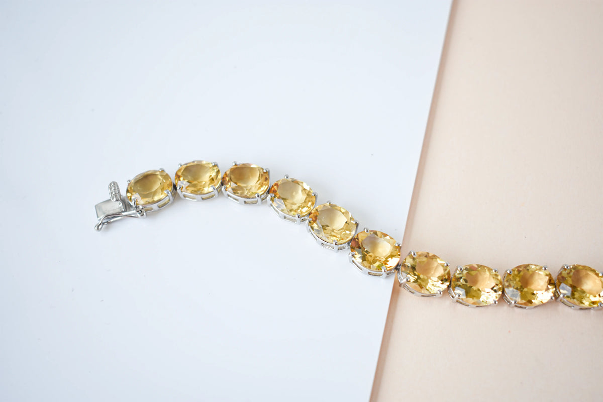 Citrine link bracelet with rounded gemstone links set in 925 silver