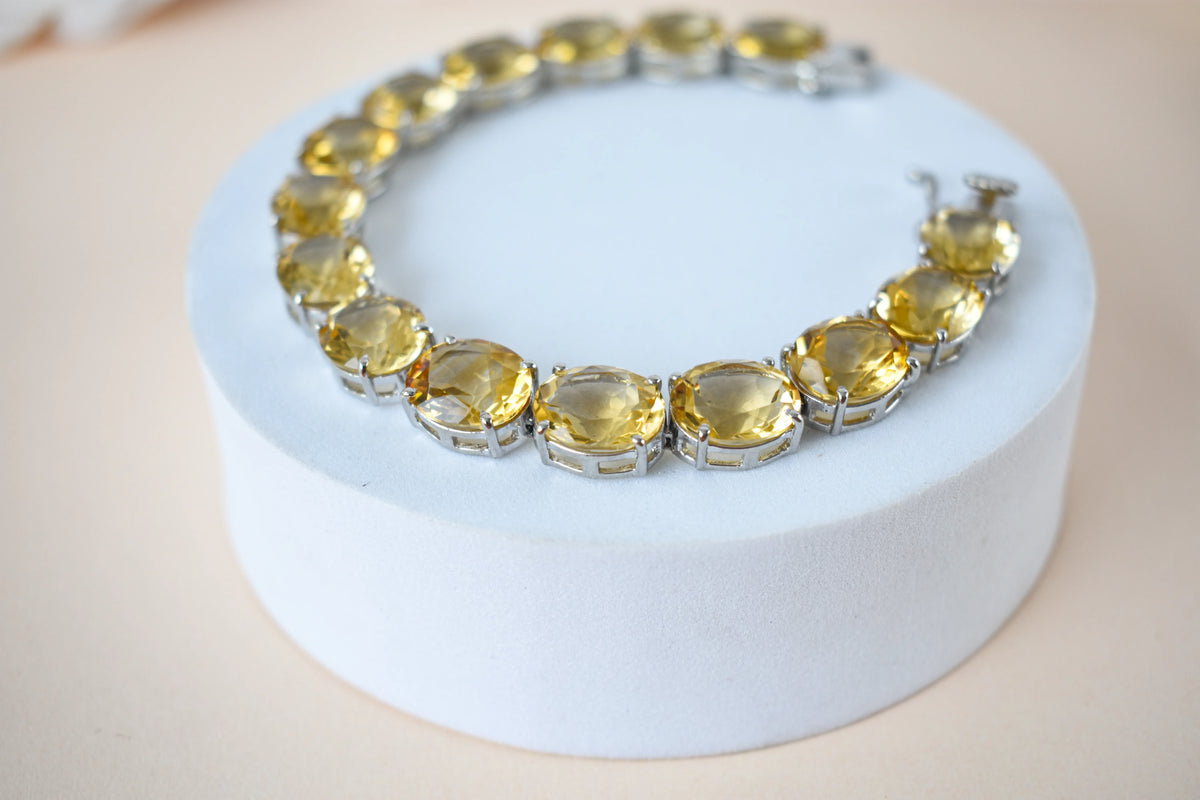 Citrine link bracelet with rounded gemstone links set in 925 silver
