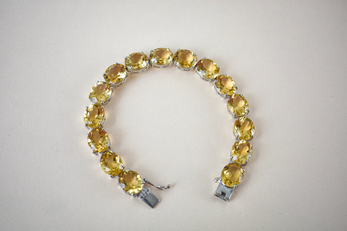 Citrine link bracelet with rounded gemstone links set in 925 silver