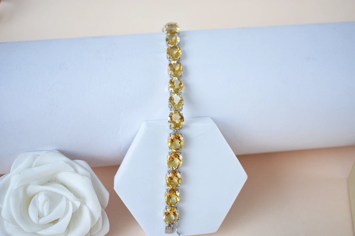 Citrine link bracelet with rounded gemstone links set in 925 silver