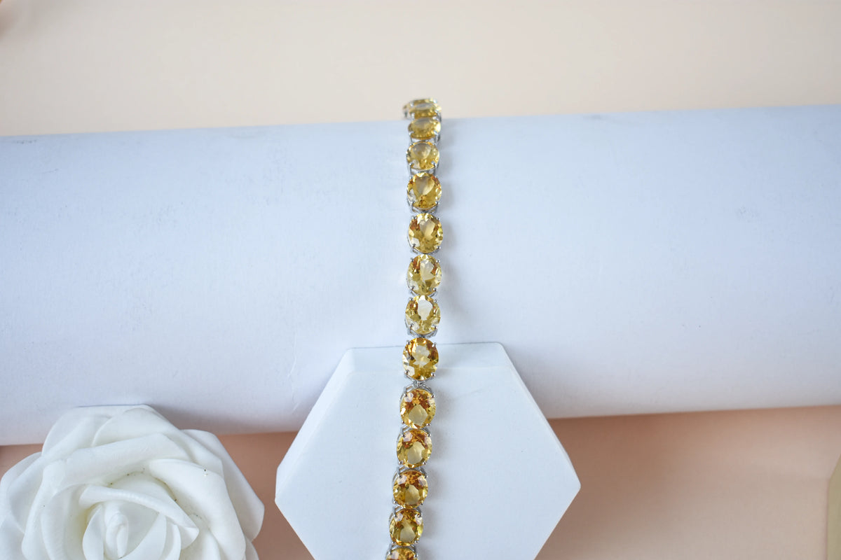 Citrine link bracelet with rounded gemstone links set in 925 silver