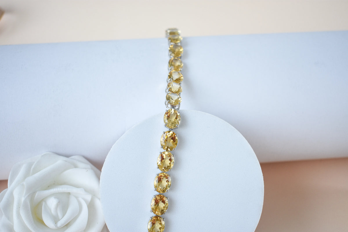 Citrine link bracelet with rounded gemstone links set in 925 silver