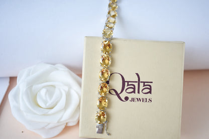Citrine link bracelet with rounded gemstone links set in 925 silver