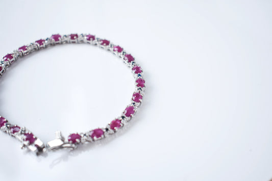 Ruby and cubic zirconia tennis bracelet with round stones set in 925 silver