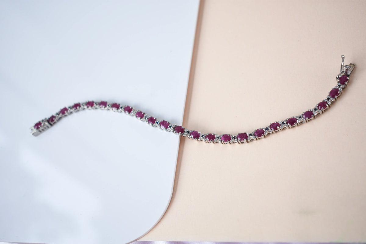 Ruby and cubic zirconia tennis bracelet with round stones set in 925 silver