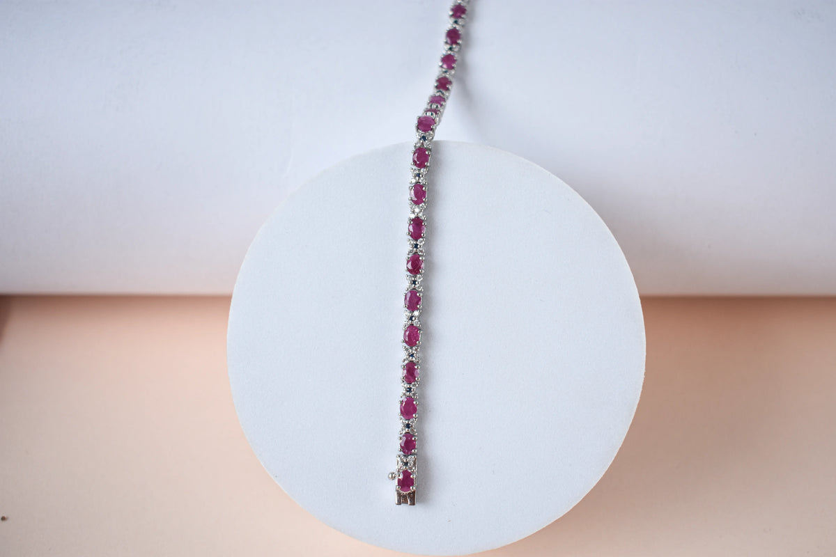 Ruby and cubic zirconia tennis bracelet with round stones set in 925 silver