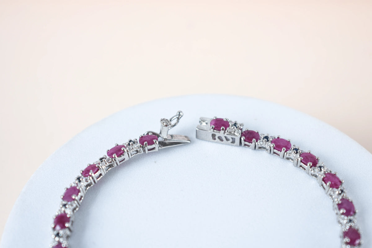 Ruby and cubic zirconia tennis bracelet with round stones set in 925 silver