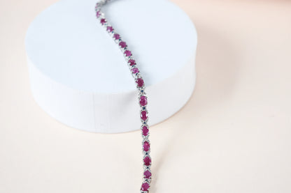 Ruby and cubic zirconia tennis bracelet with round stones set in 925 silver