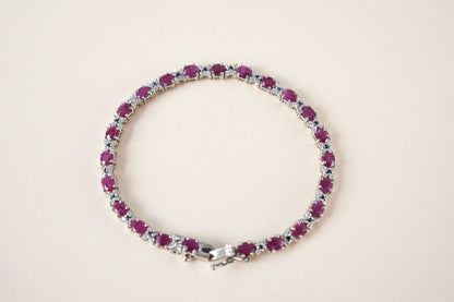Ruby and cubic zirconia tennis bracelet with round stones set in 925 silver