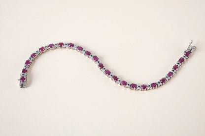 Ruby and cubic zirconia tennis bracelet with round stones set in 925 silver