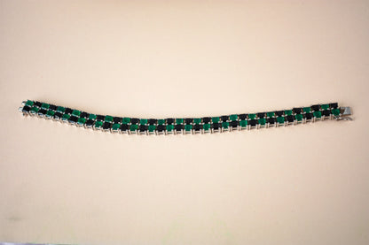Malachite and onyx mosaic bracelet with square-cut stones set in 925 silver