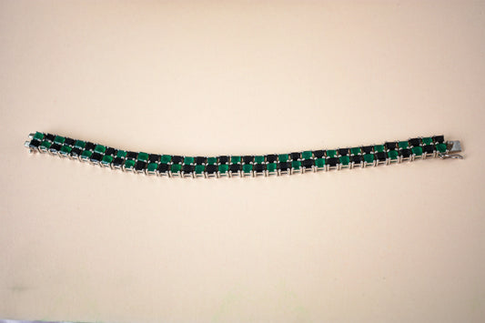 Malachite and onyx mosaic bracelet with square-cut stones set in 925 silver