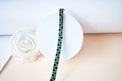 Malachite and onyx mosaic bracelet with square-cut stones set in 925 silver