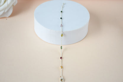 Multi tourmaline by the yard bracelet with bezel-set stones on a 925 silver chain