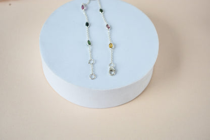 Multi tourmaline by the yard bracelet with bezel-set stones on a 925 silver chain