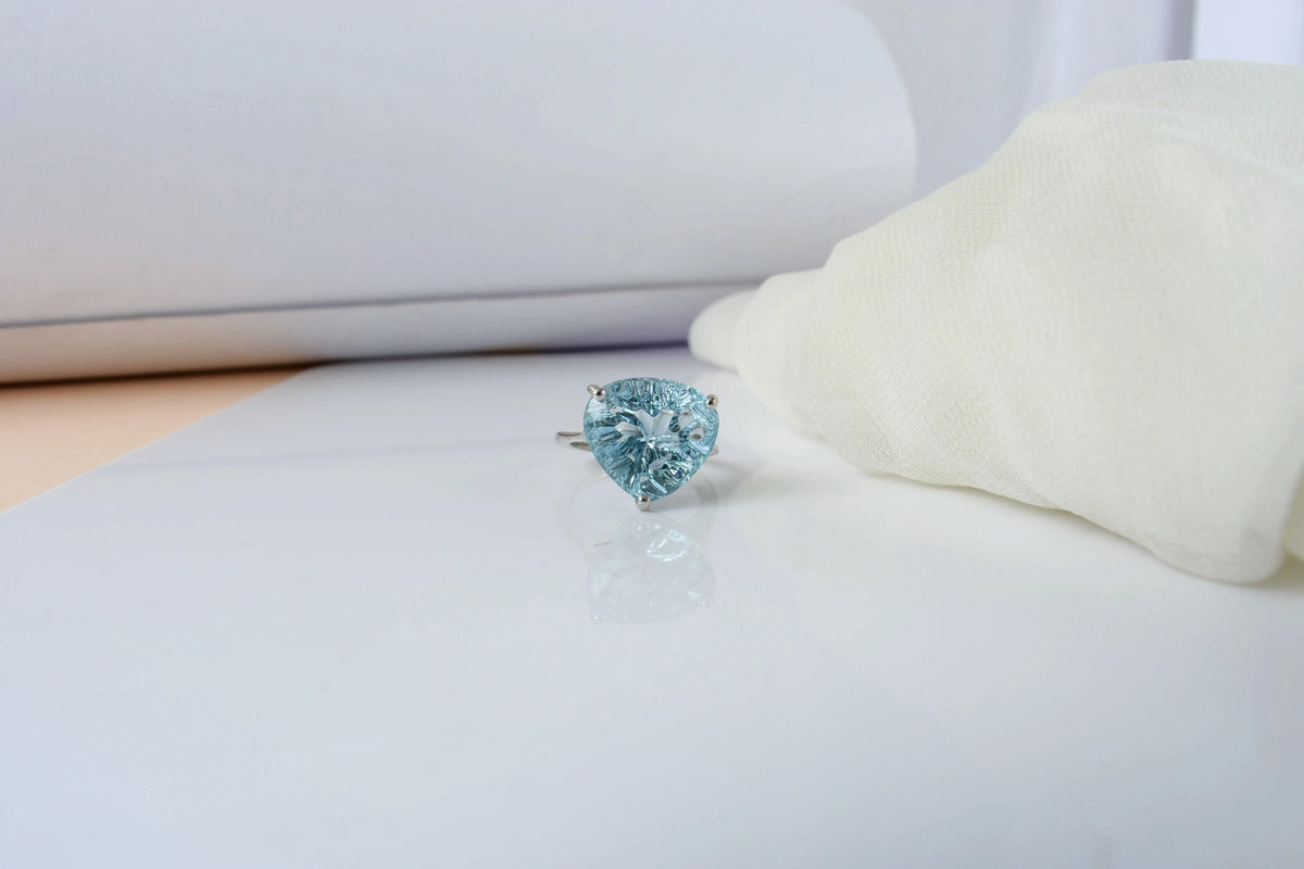 Sky blue topaz trillion-cut solitaire ring in 925 silver