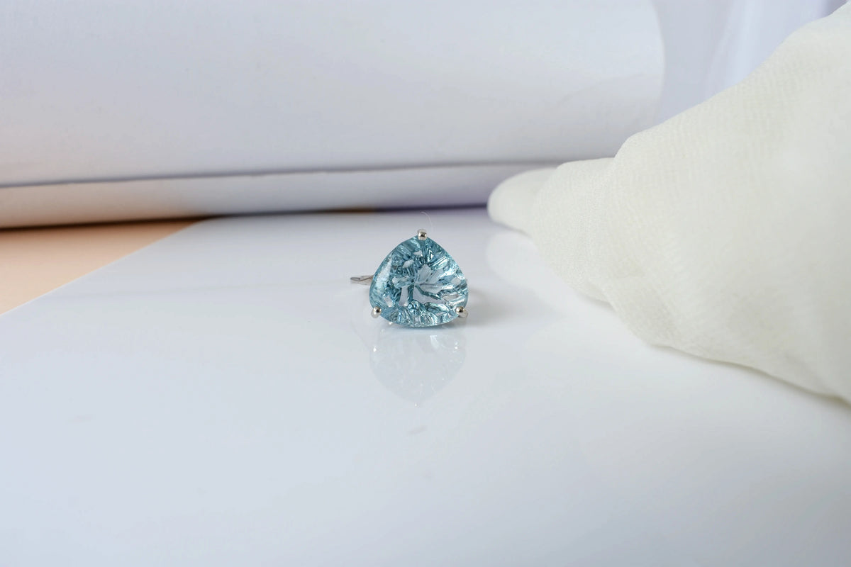 Sky blue topaz trillion-cut solitaire ring in 925 silver