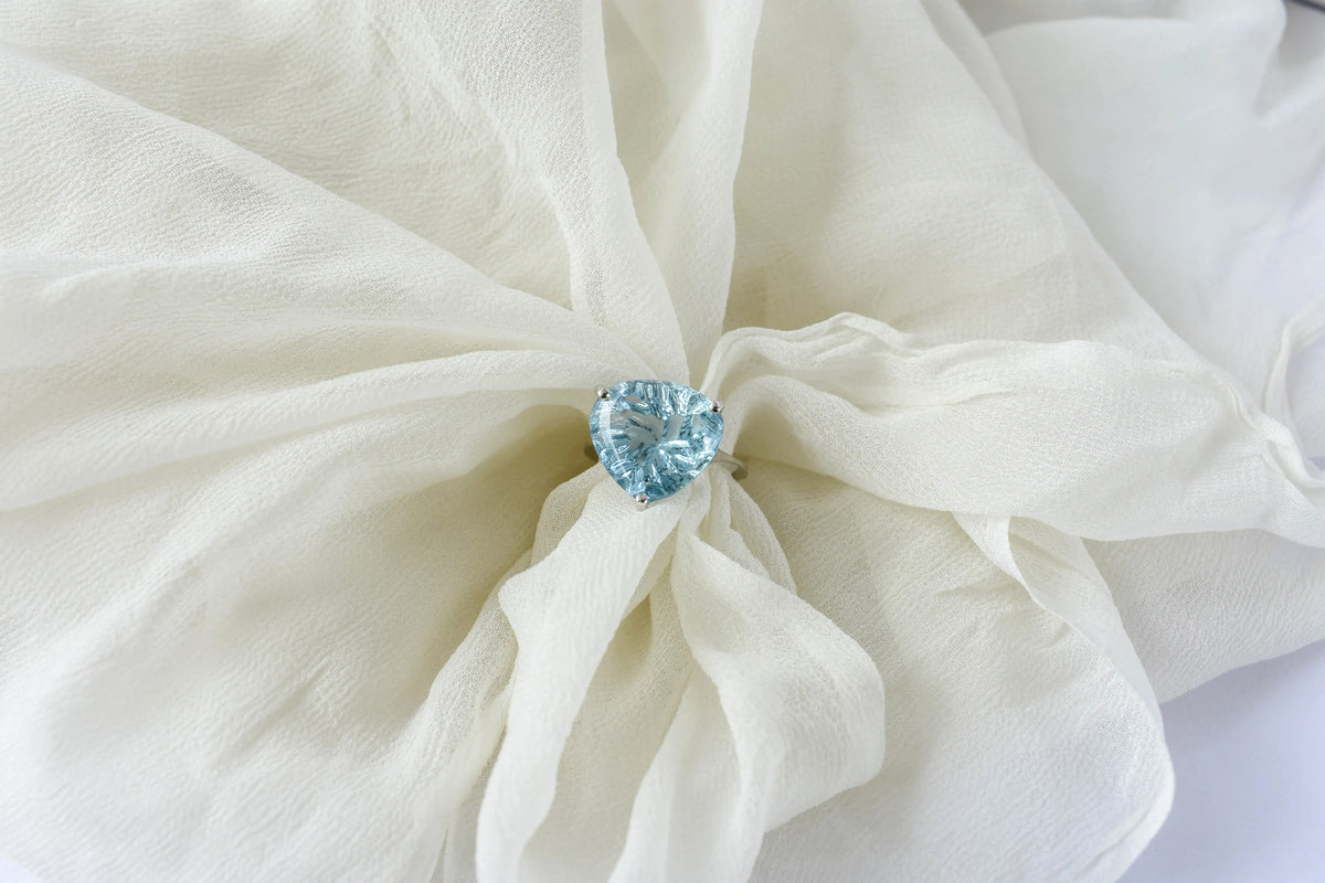 Sky blue topaz trillion-cut solitaire ring in 925 silver