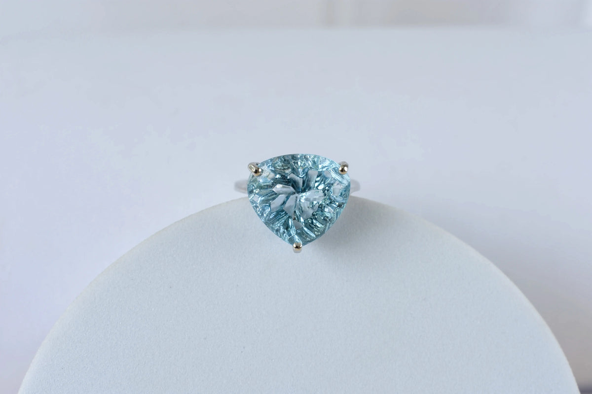 Sky blue topaz trillion-cut solitaire ring in 925 silver
