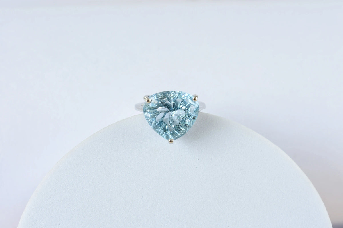 Sky blue topaz trillion-cut solitaire ring in 925 silver